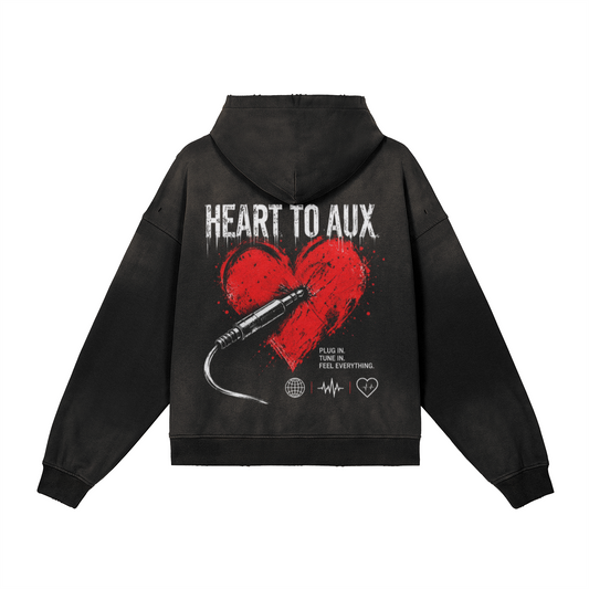 Heart To Aux "HTA OG" Sun-Faded Oversized Zip-up Hoodie